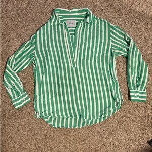 Rails Green and White Striped Blouse